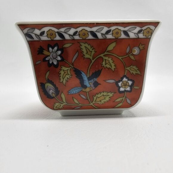 Vintage Silk Road Takahashi 2 Pc Ceramic Dish Set Floral Bird Hand Decorated - Picture 10 of 13